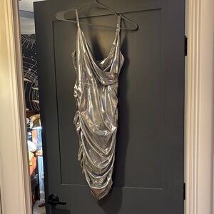 Silver Metallic Draped Dress